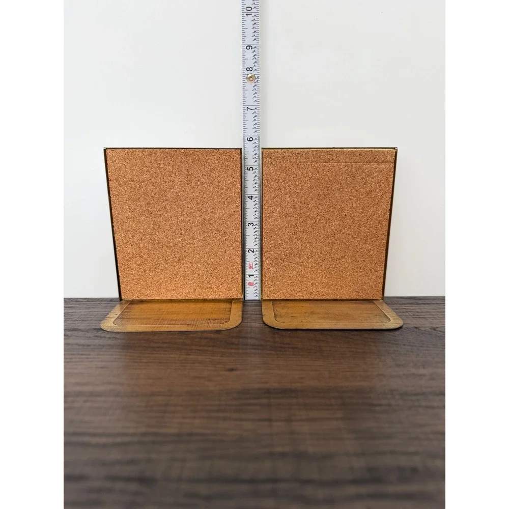 Vtg Park Sherman Solid Walnut Metal Bookends Mid Century Modern Minimalist Pair